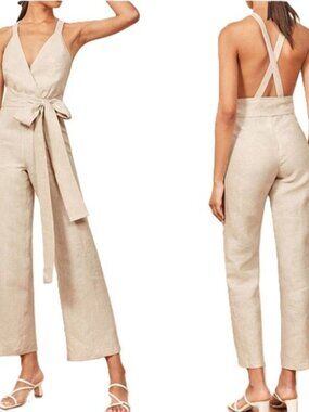 NWT REFORMATION Dani Linen Halter Jumpsuit Size 6 Backless Summer